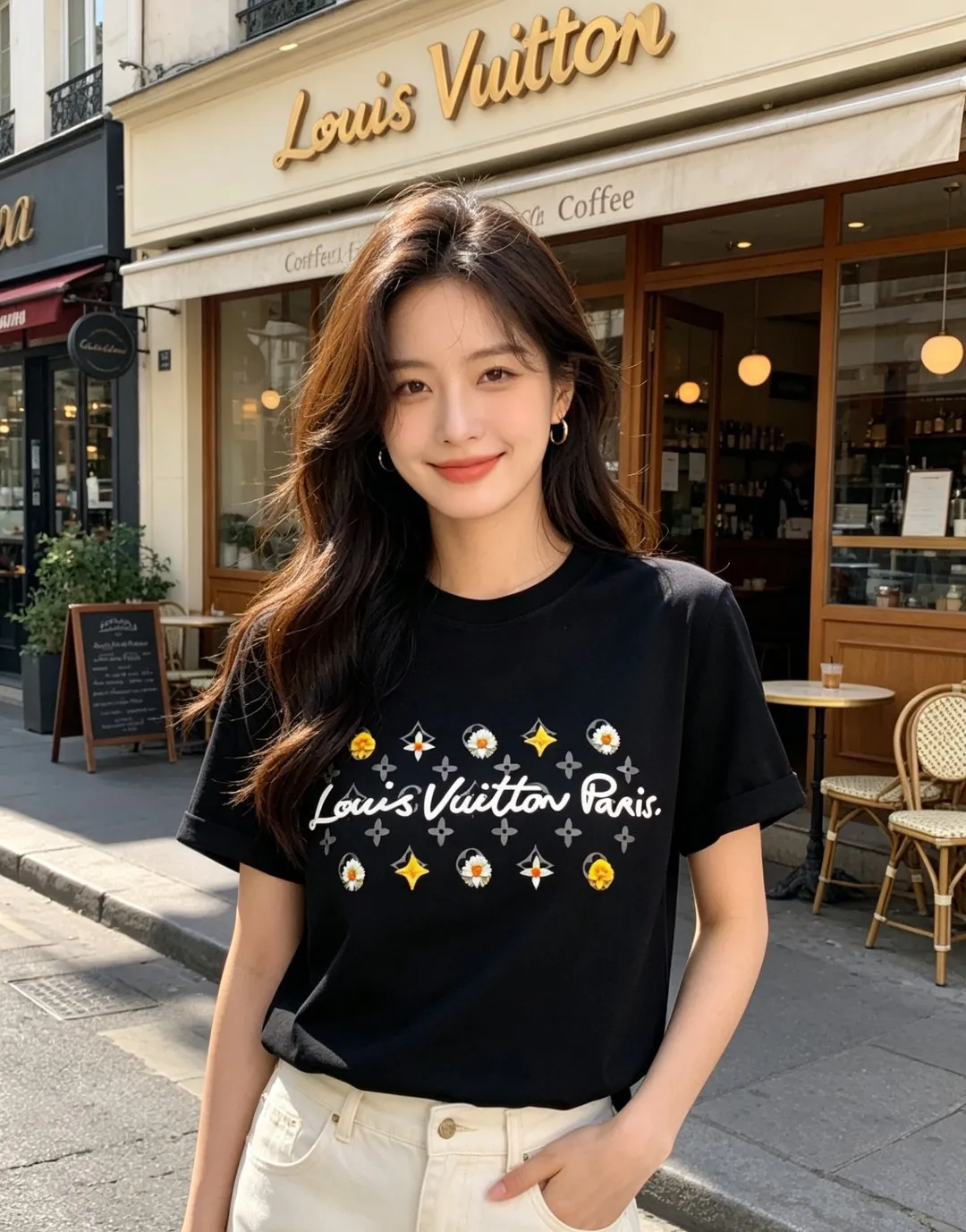 Louis Vuitton/Louis Vuitton 26ss daisy letter print short sleeves